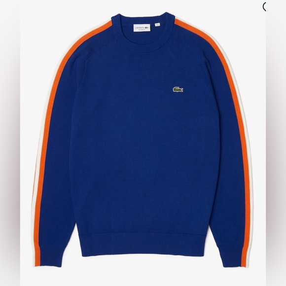 Lacoste Men’s Crew Neck Contrast Bands Cotton Blend Sweater size 5-L NWT!